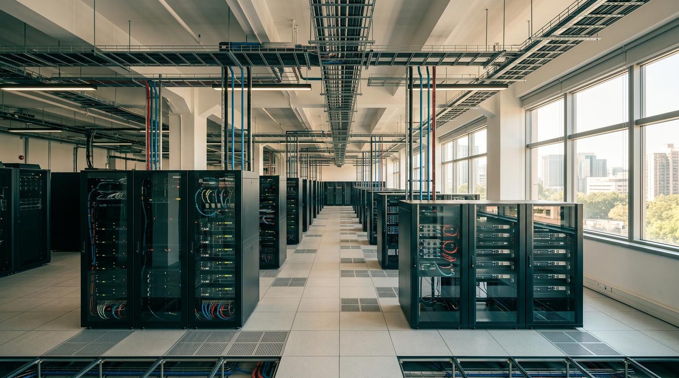 An office floor refitted as a compute hall